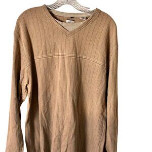 GB Geoffrey Beene  XL Long Sleeve Shirt Ribbed Pattern  Beige